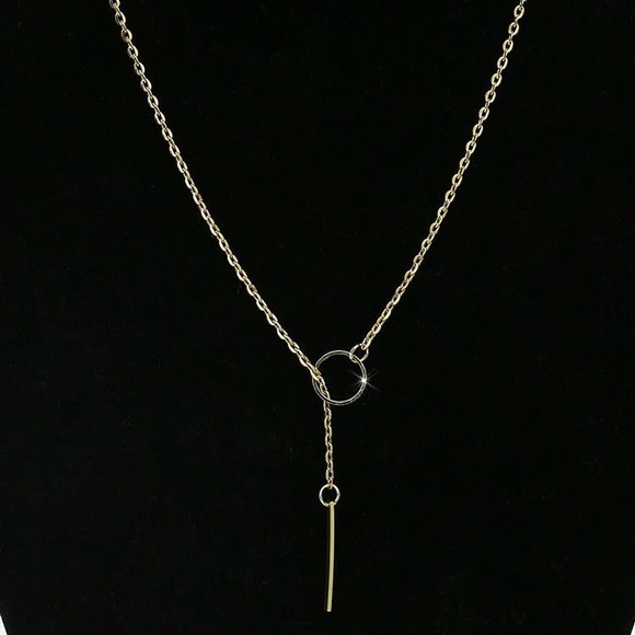 NEW Dainty 18K Stainless Steel Cylindrical And Bar Y Necklace - Picture 4 of 11
